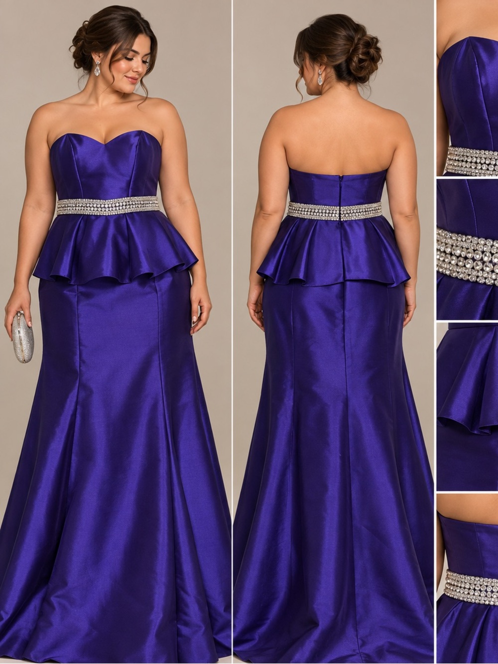 Jovani Purple Strapless Peplum Evening Gown Size 16 – Crystal Waist